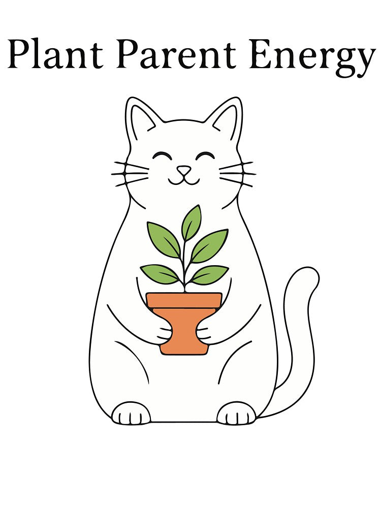 Plant Parent Energy Cat Shirt – Cute Kawaii Chibi Cat Holding Plant Minimal Line Art Cartoon Design by Design-Pro-21