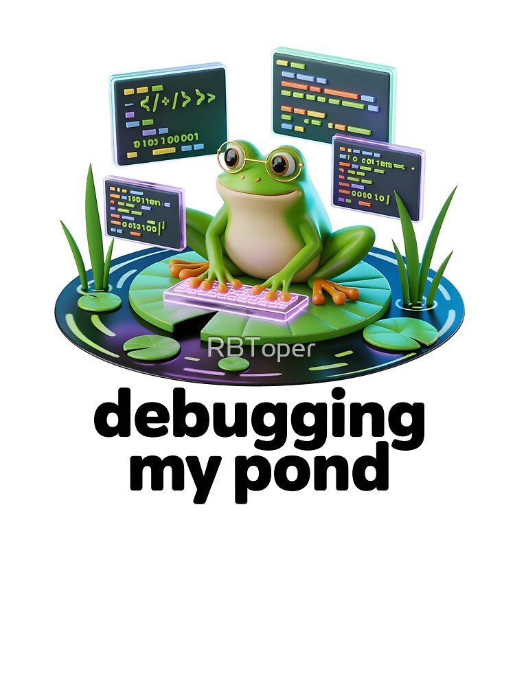 Frog Programmer Debugging My Pond Cute Coding Humor Design by RBToper