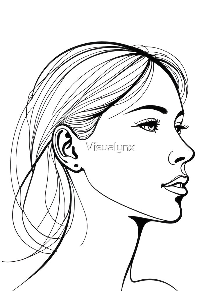 Minimal Female Portrait Line Art – Elegant Face Outline Drawing by Visualynx