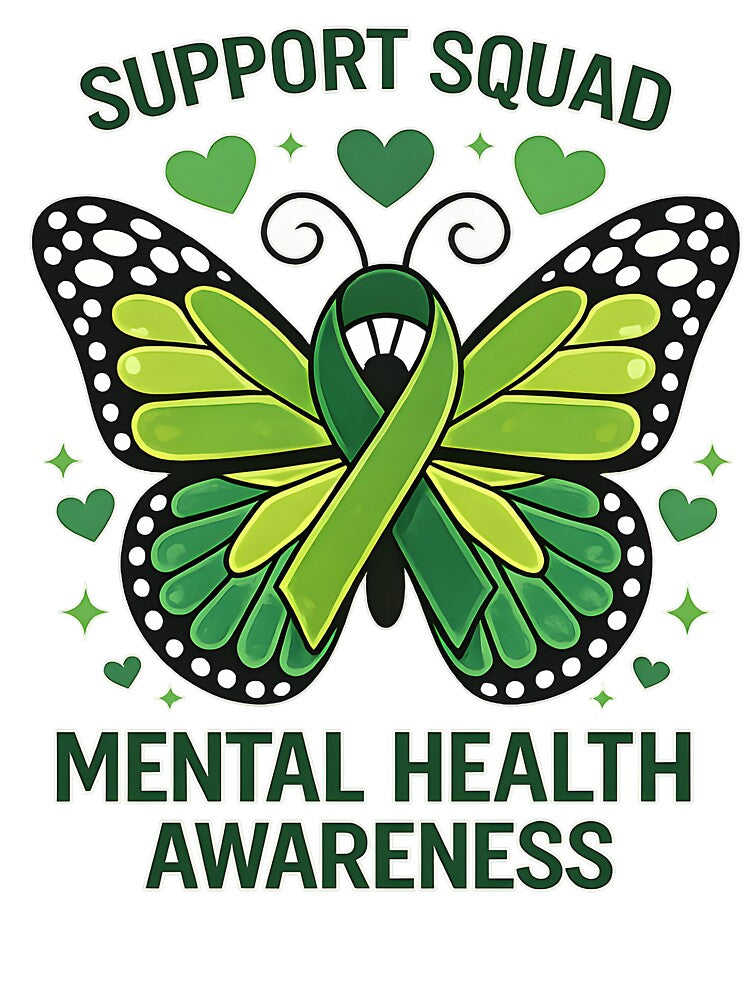 Support Squad Mental Health Awareness Butterfly Green Ribbon Design by Artbyrome