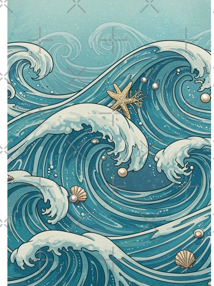 blue ocean waves with white pearls classic tshirt by anandsiva2703