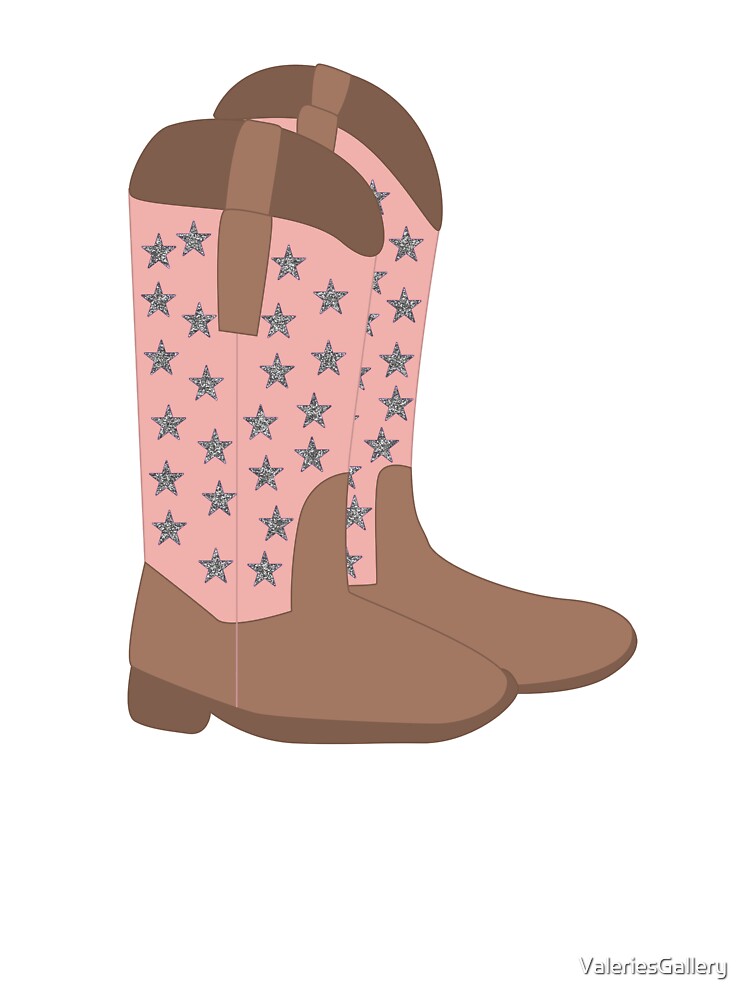 Pink Star Cowboy Boots Western Style Graphic Faux Silver Glittter Stars by ValeriesGallery