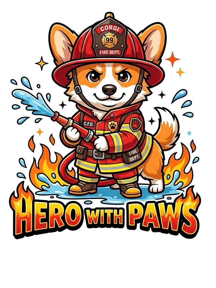Cute Corgi Firefighter Hero With Paws Shirt, Funny Corgi Fire Dept Tee, Corgi Firefighter Gift for Dog Lovers and Firefighters by Wearable Canvas..