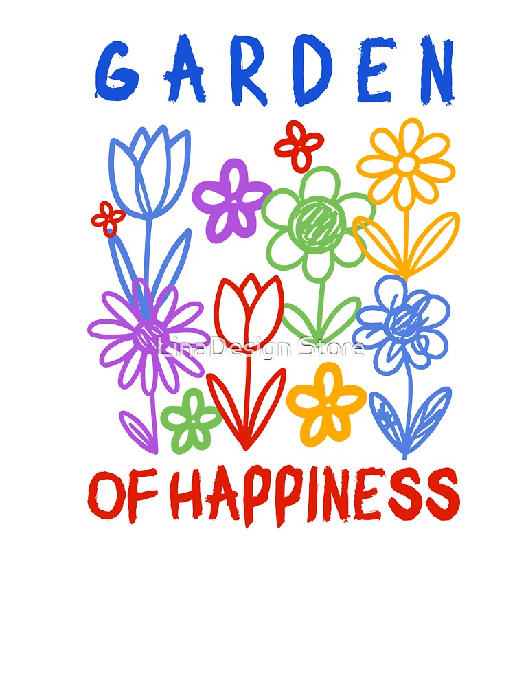 Garden of Happiness – Colorful Hand Drawn Flower Garden by LinaDesign Store