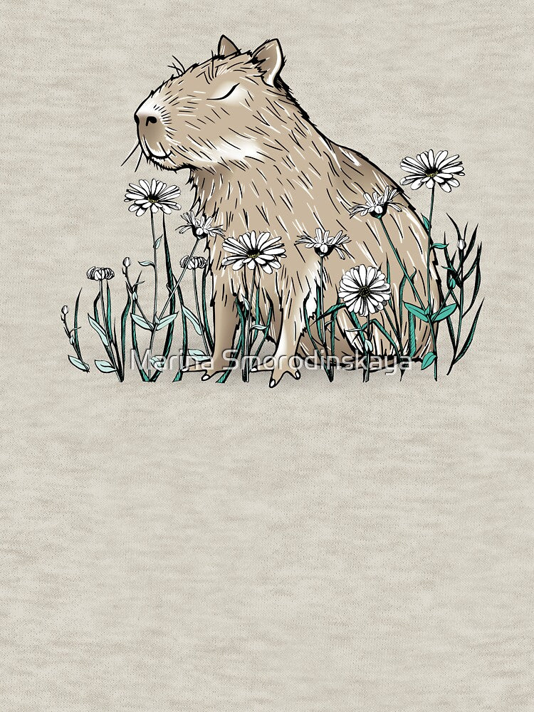 Hand drawn cute capybara with flowers by Marina Smorodinskaya