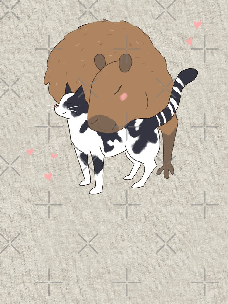 cute capybara cartoon with a cat friend - adorable cat and capybara friends by Yarafantasyart