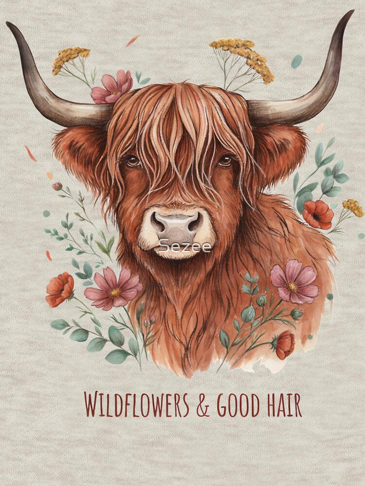 Wildflowers & Good Hair Highland Cow by Sezee