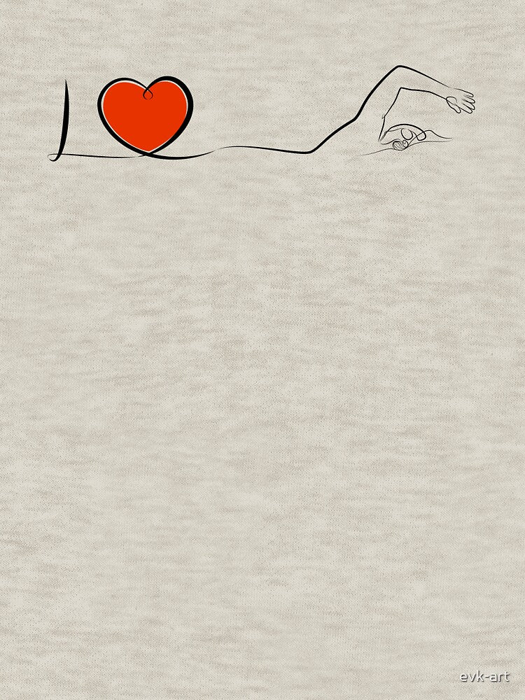 I love swimming with red heart minimalist line drawing by evk-art