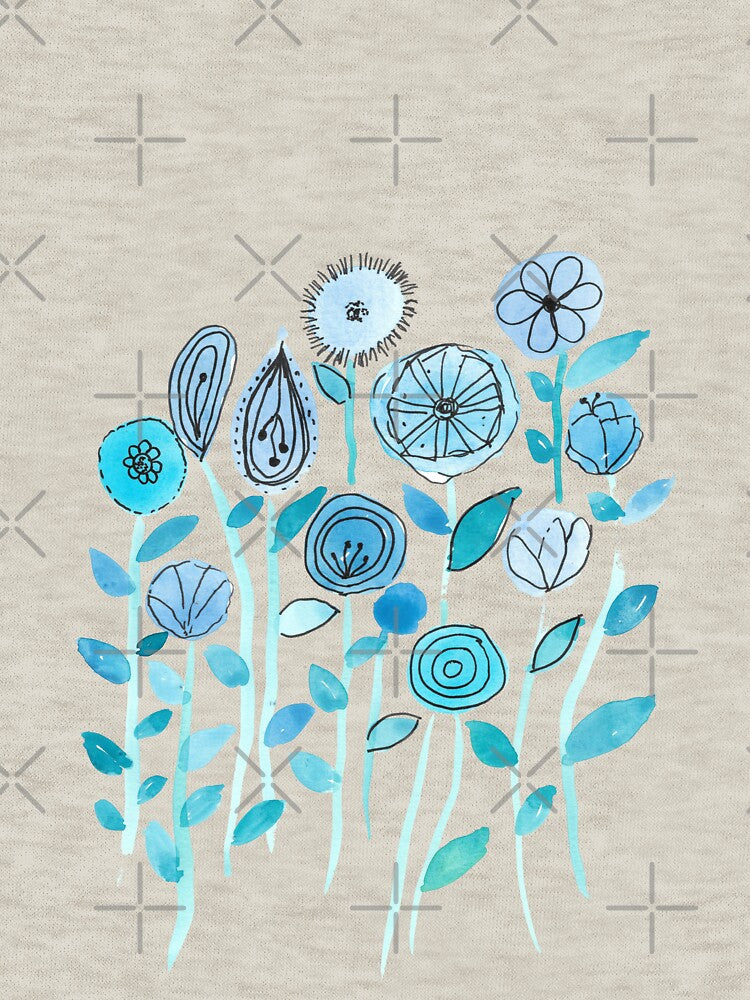 Hand drawing blue flowers watercolor painting pattern by Pacika