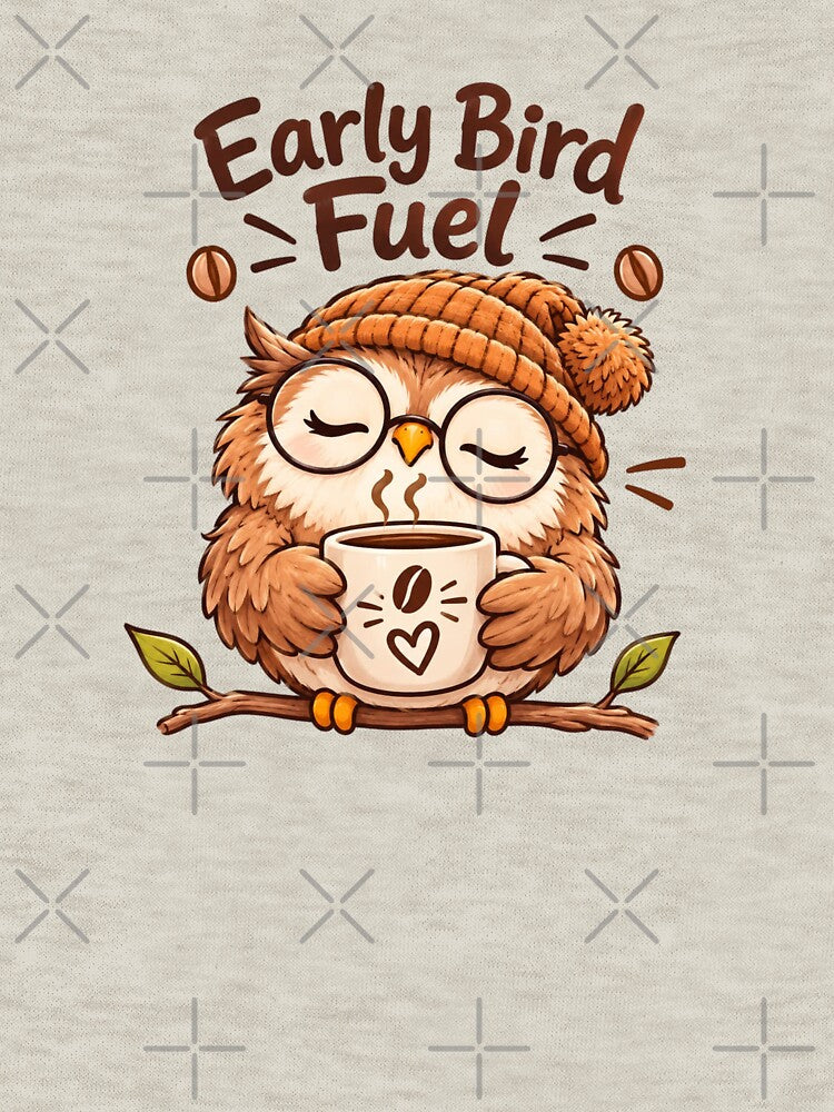 Early Bird Fuel Coffee Owl Cute Coffee Lover Morning Bird Kawaii Caffeine Lover Gift by Sanika arts