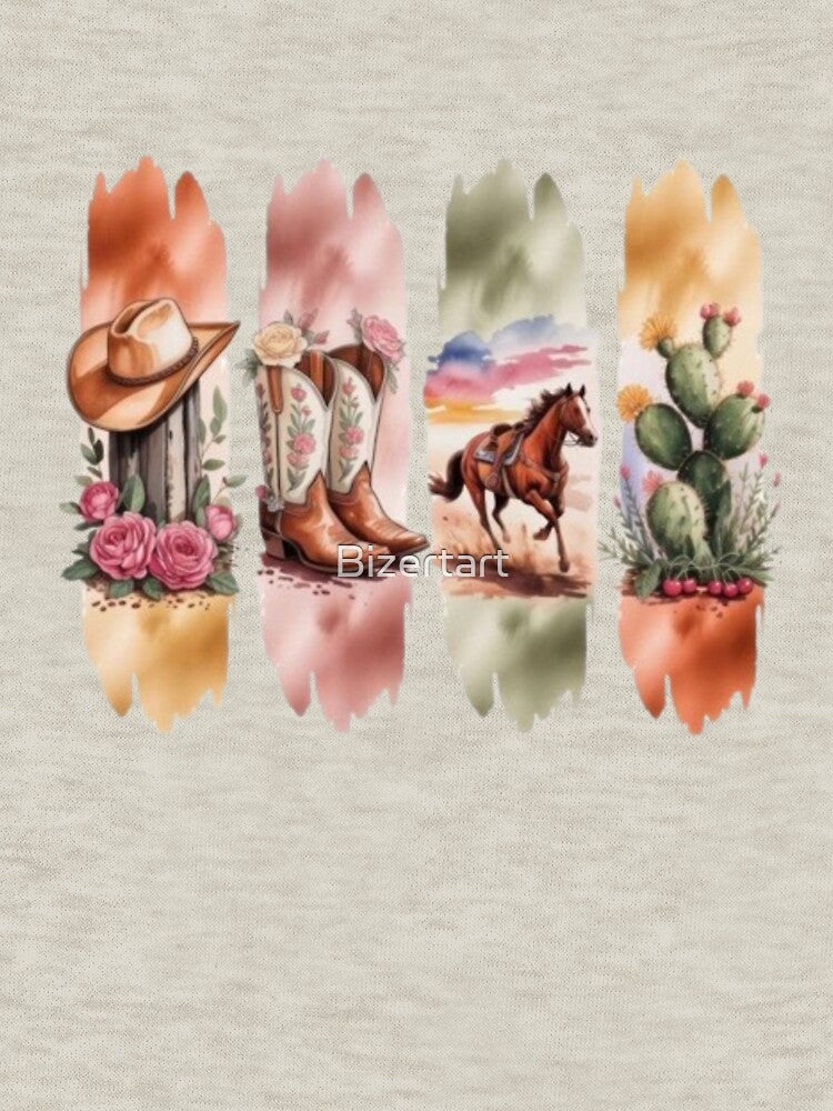 Western Cowgirl Watercolor Set – Boots, Hat, Horse & Cactus Rustic Desert Aesthetic by Bizertart