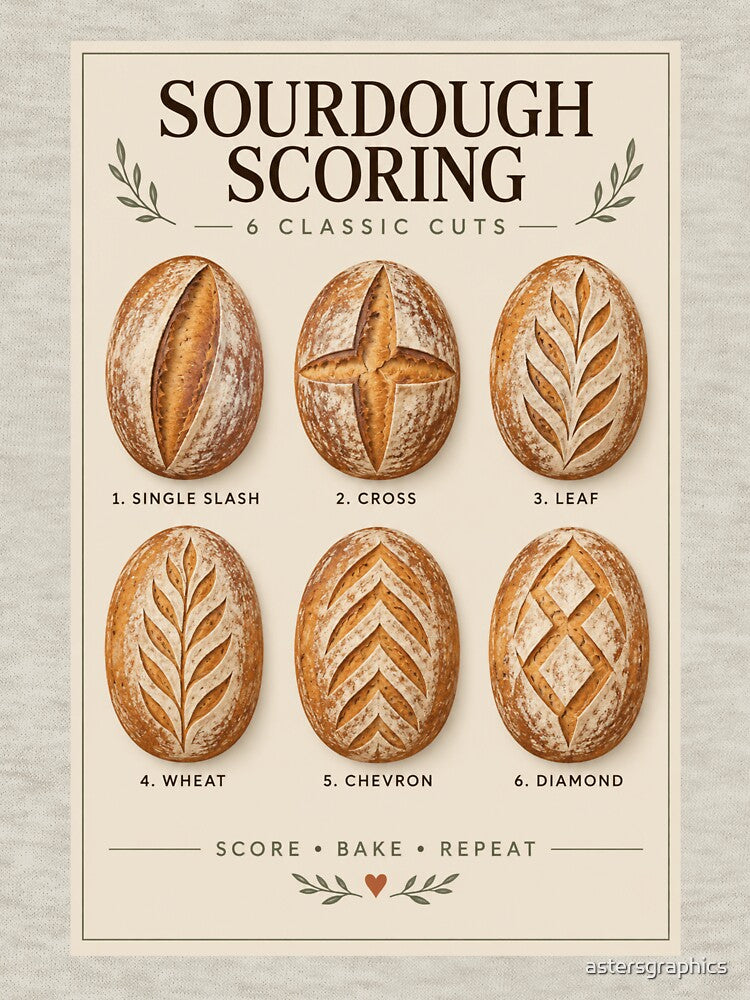Sourdough Scoring Guide Poster – 6 Classic Bread Scoring Patterns by astersgraphics