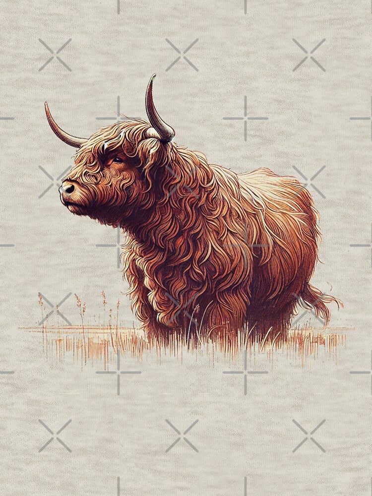 Scottish Highland Cow Abstract Retro Sketch by MaedK