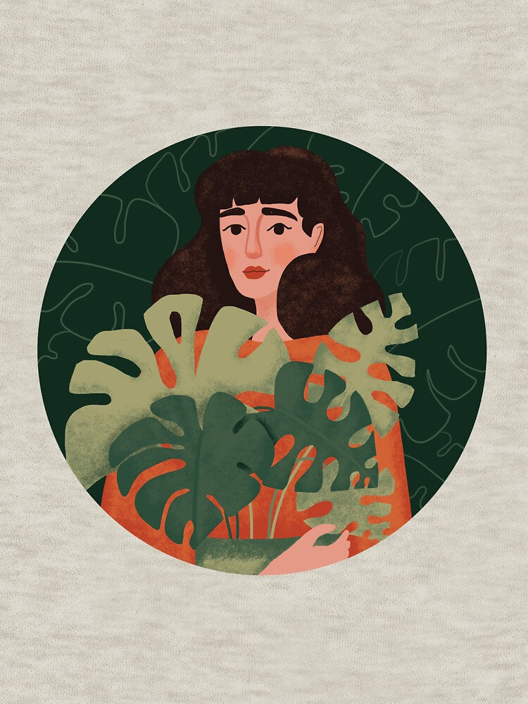 Plant Lady Holding a Monstera by Kyleene  Finley