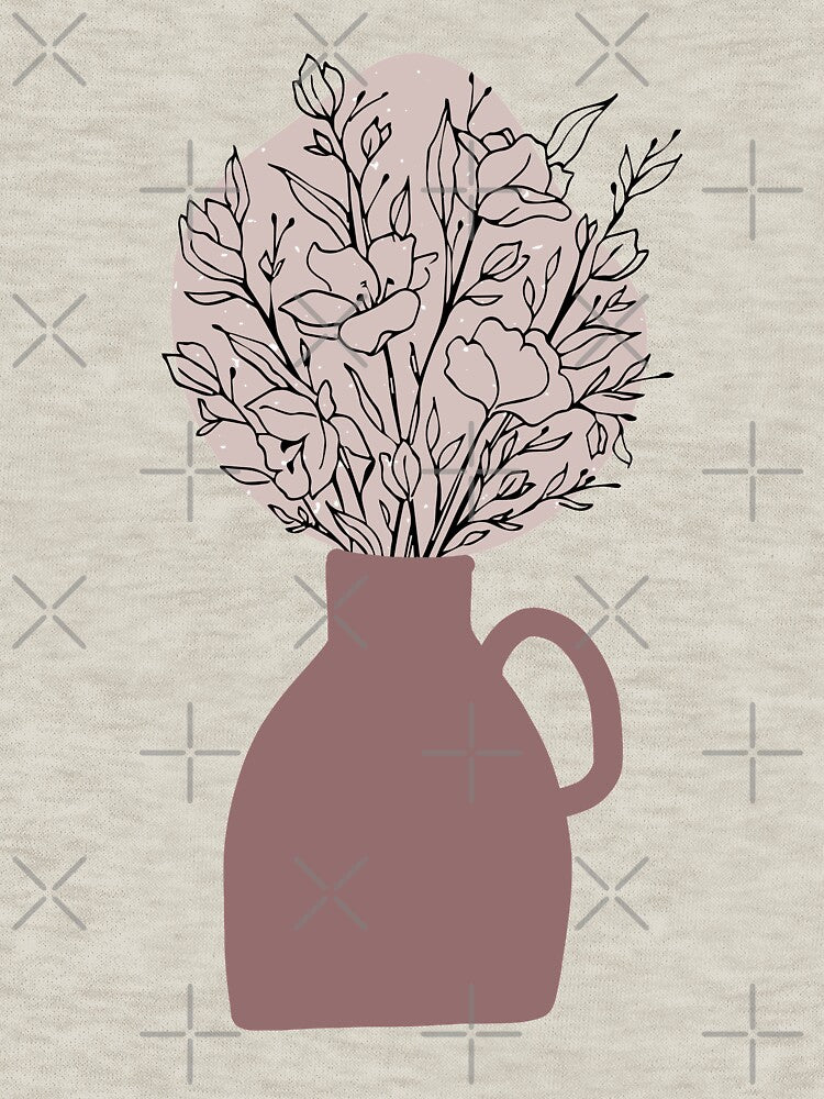 Boho Minimalist Abstract Flower Bouquet Pottery Vase  Art by zedonee