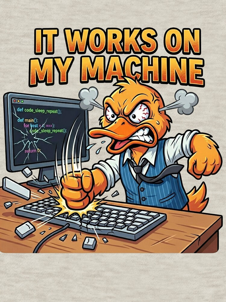It Works On My Machine – Angry Developer Duck Coding Meme | Funny Programmer Debugging Humor by Yesss-Mau
