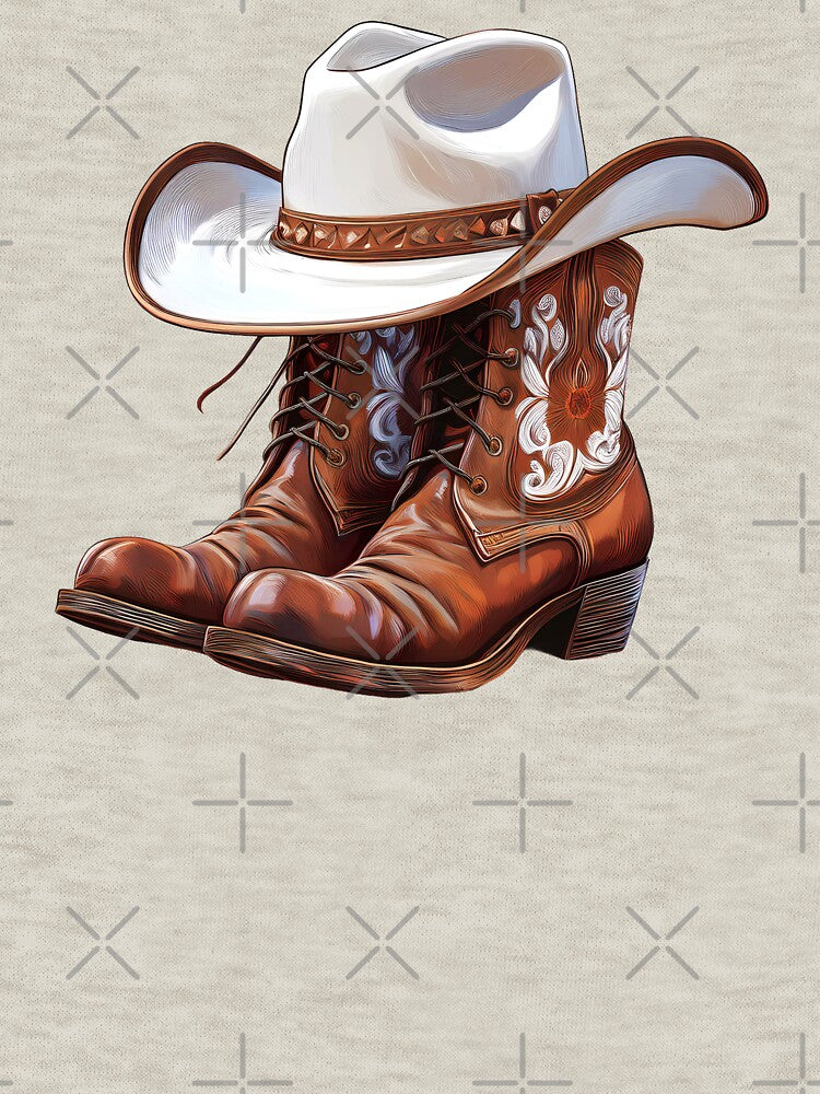 Western style cowboy boots print with rodeo spirit by Clara Fruggeri