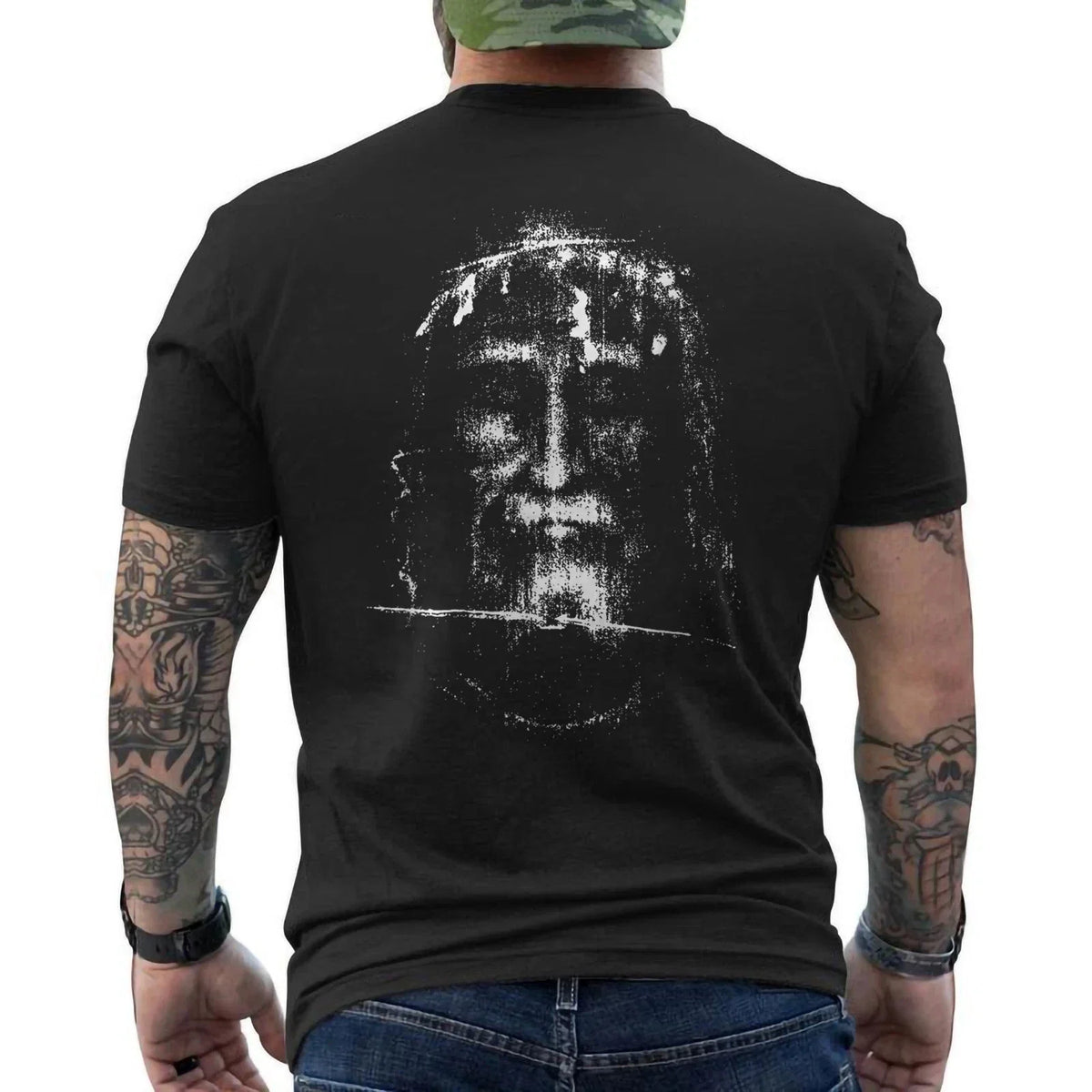 Vintage Shroud of Turin Holy Face of Jesus Christian Religious ON BACK Unisex