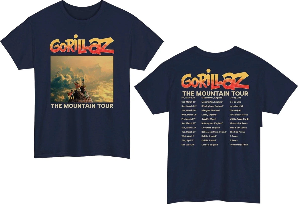 Gorillaz The Mountain Tour Front and Back Print, Gorillaz Band Tour Date Unisex