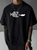 Fish Print - Crew Neck Short Sleeve Tee with Fish Unisex
