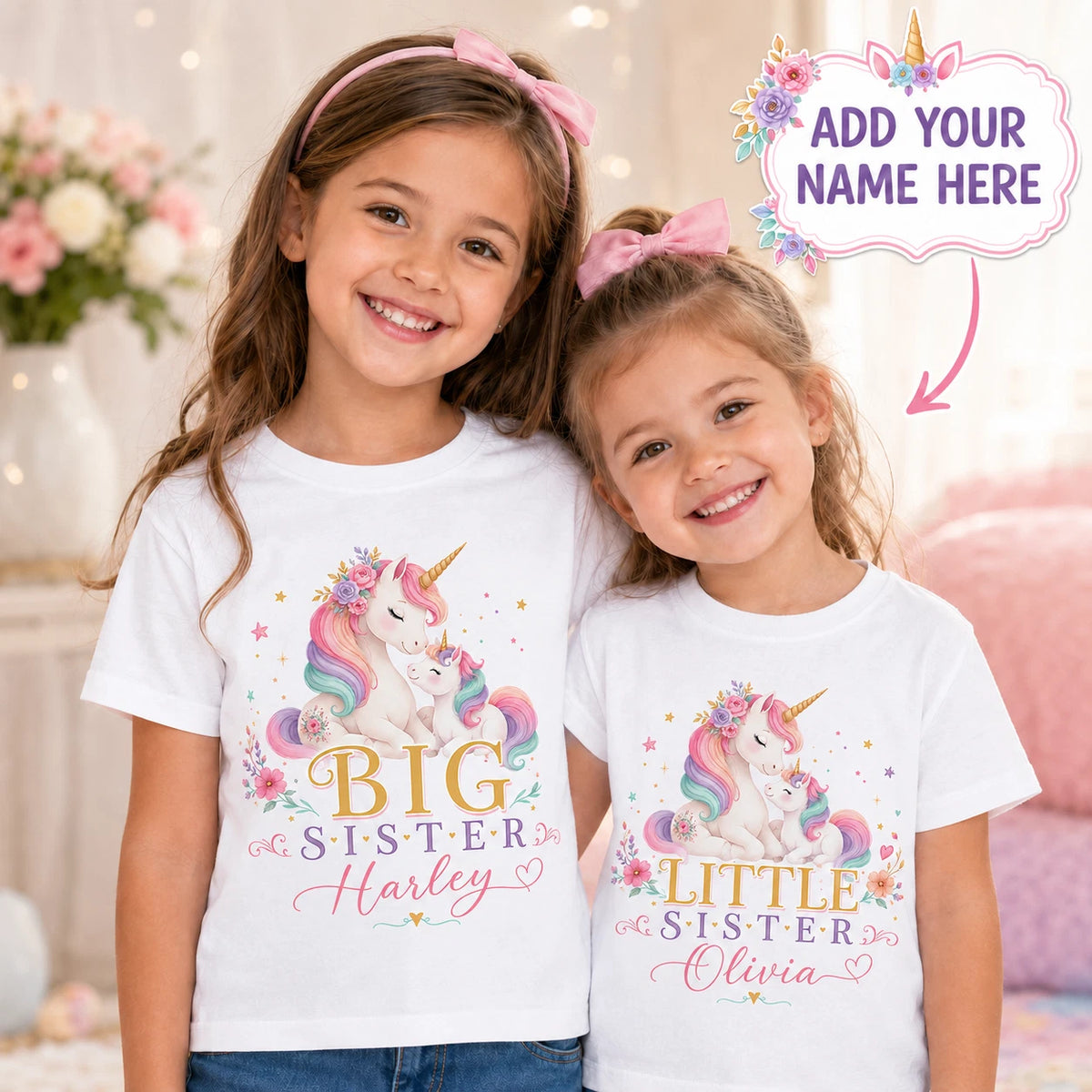 Personalised Big Sister Unicorn Girls T Shirt