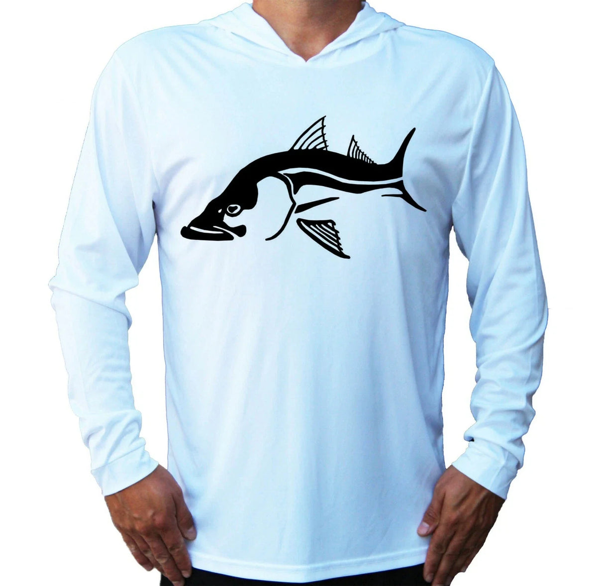 Fisherman Snook Fish On Protected UPF 50 Long Sleeve Hood Boat Fishing Unisex