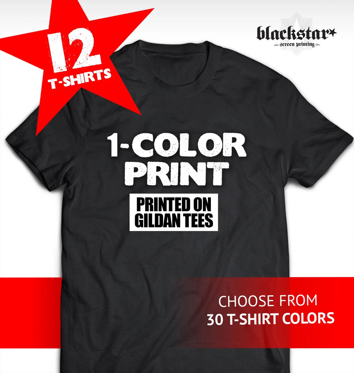 GILDAN S 12 CUSTOM SCREEN PRINTING PERSONALIZED 1-COLOR 2-DAY TURNAROUND Unisex