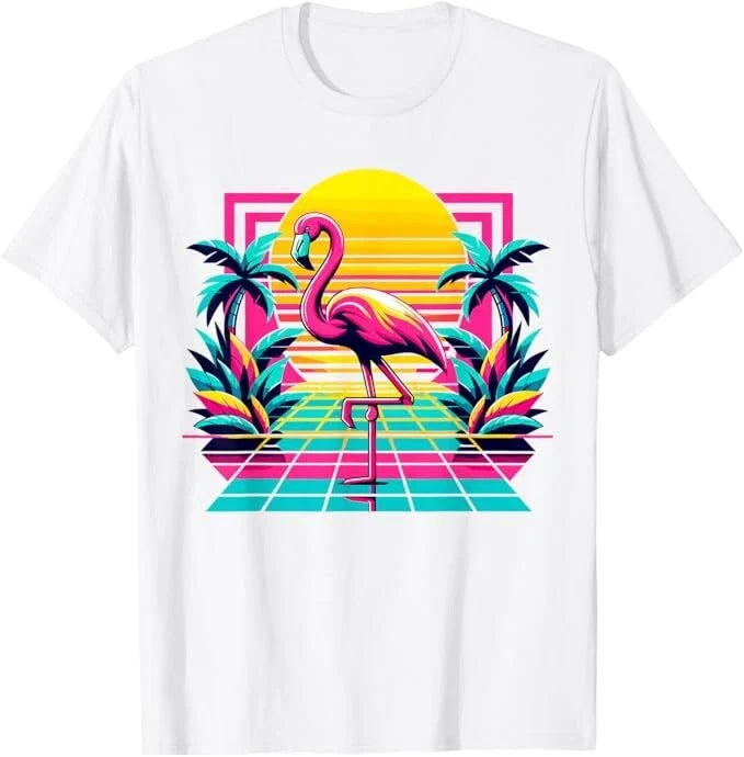 Pink Flamingo Palm Trees Tropical Summer , Size S-5XL Unisex