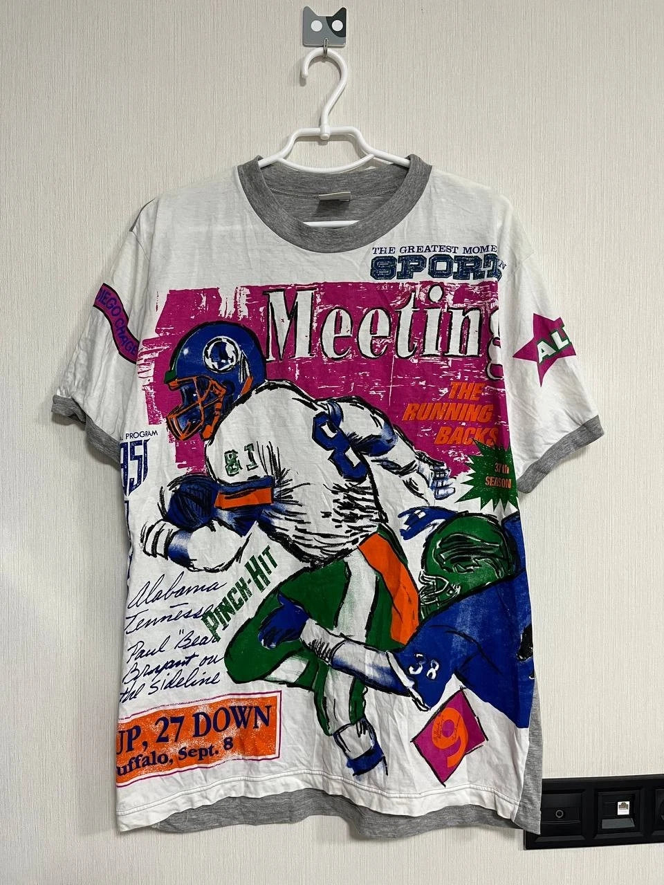 Vintage 1990s Meeting All Over Print American Football Graphic Tee T-Shirt sz L