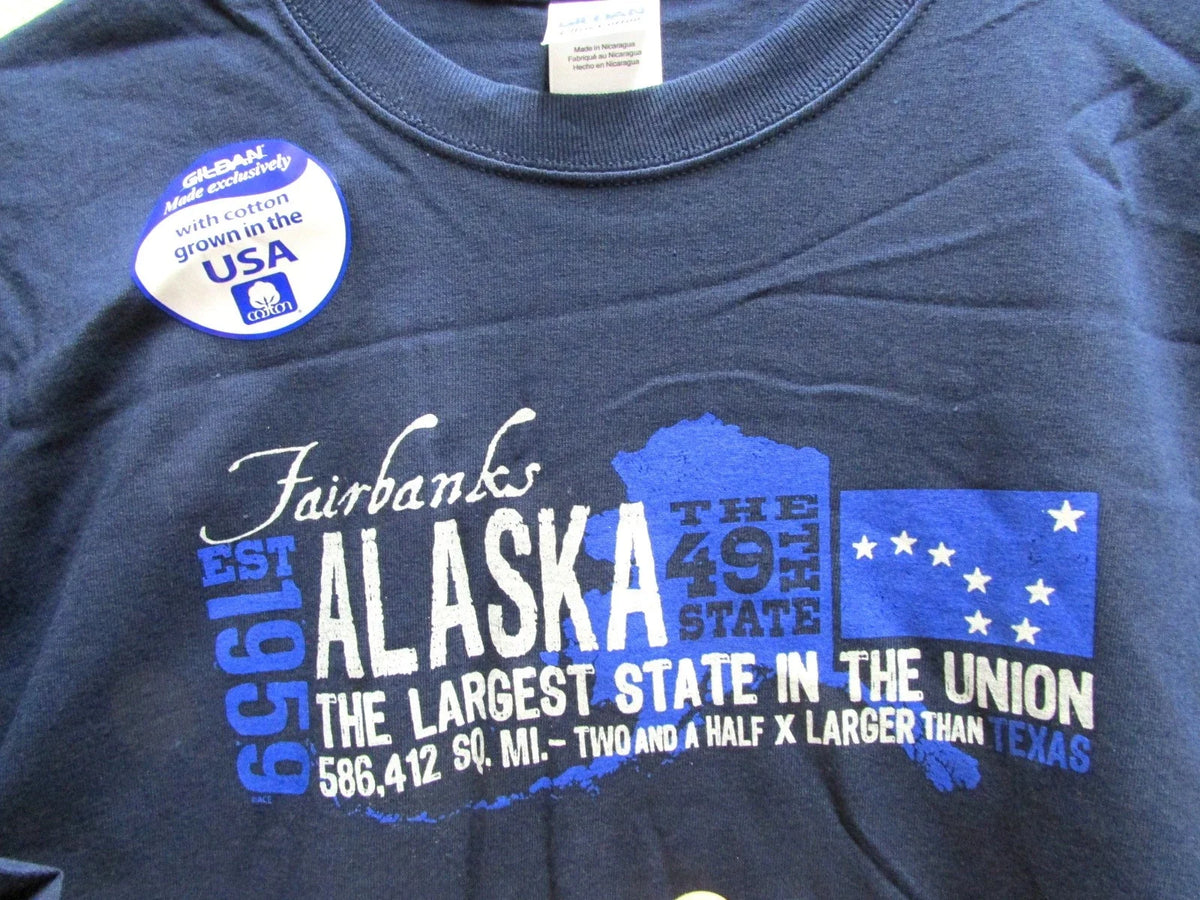 NEW Alaska Tshirt Fairbanks Alaska EST 1959 49th State Medium to XL Blue Unisex