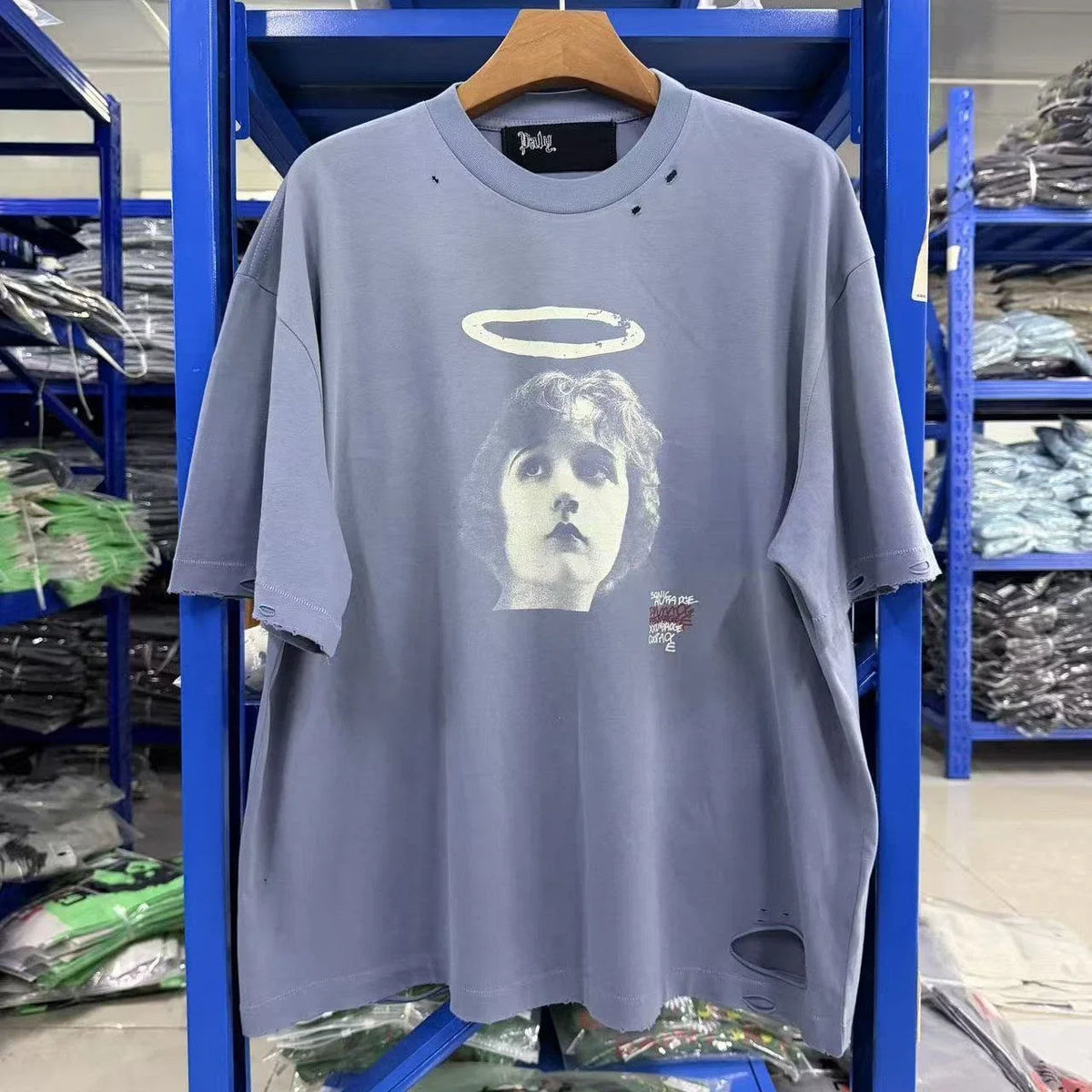 Mens High Street Angel Print Vintage Distressed Top Tee Summer Cotton Unisex