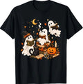 Cute Spooky Ghost Reading Vintage Books Halloween Book Lover T-Shirt