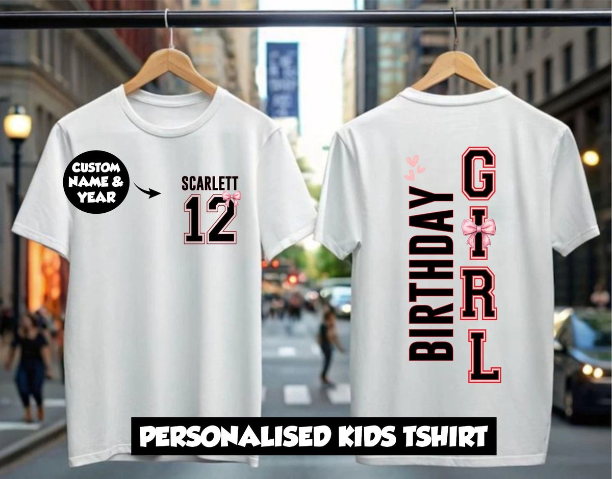 Custom Birthday Girl T-Shirt -  Personalised Name Age Girls Squad Party Gift Tee