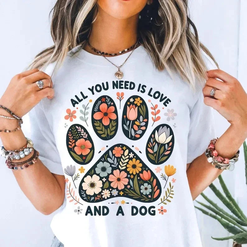 Floral Paw Print Dog Lover Animal Rescue Gift Unisex