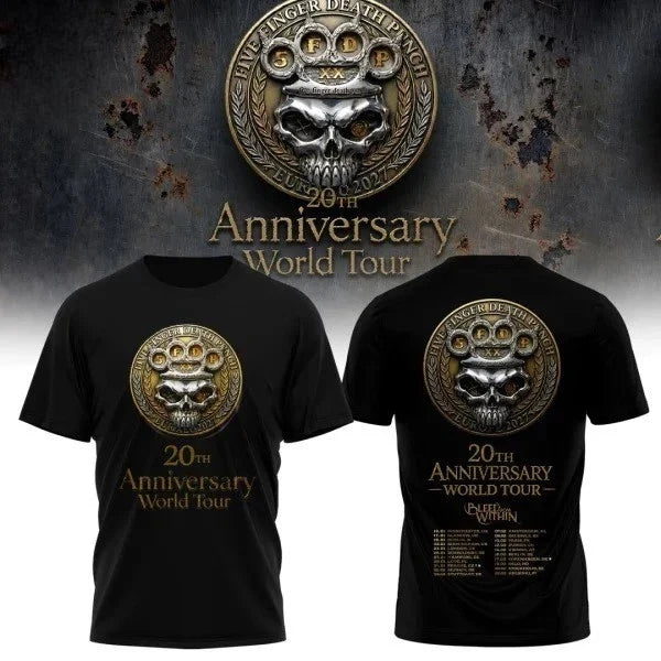 Five Finger Death Punch 20th Anniversary World UK & EU Edition Black Tshirt Unisex