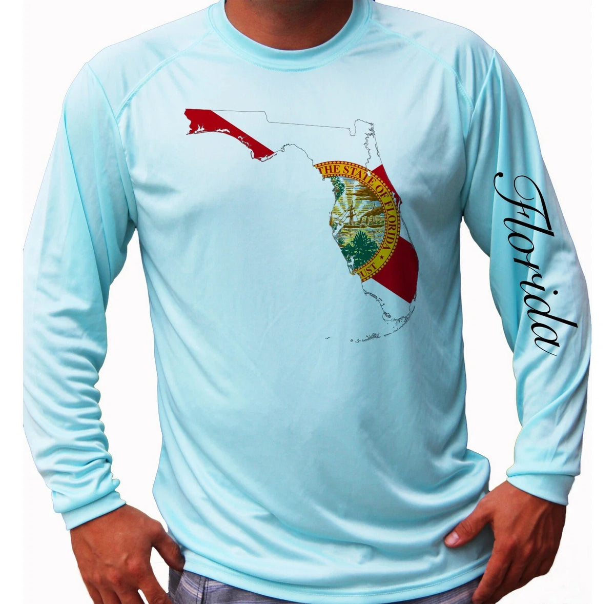 Florida Flag Map Fishing Boat Sport Long Sleeve UPF 50 Sun UV Protection Unisex