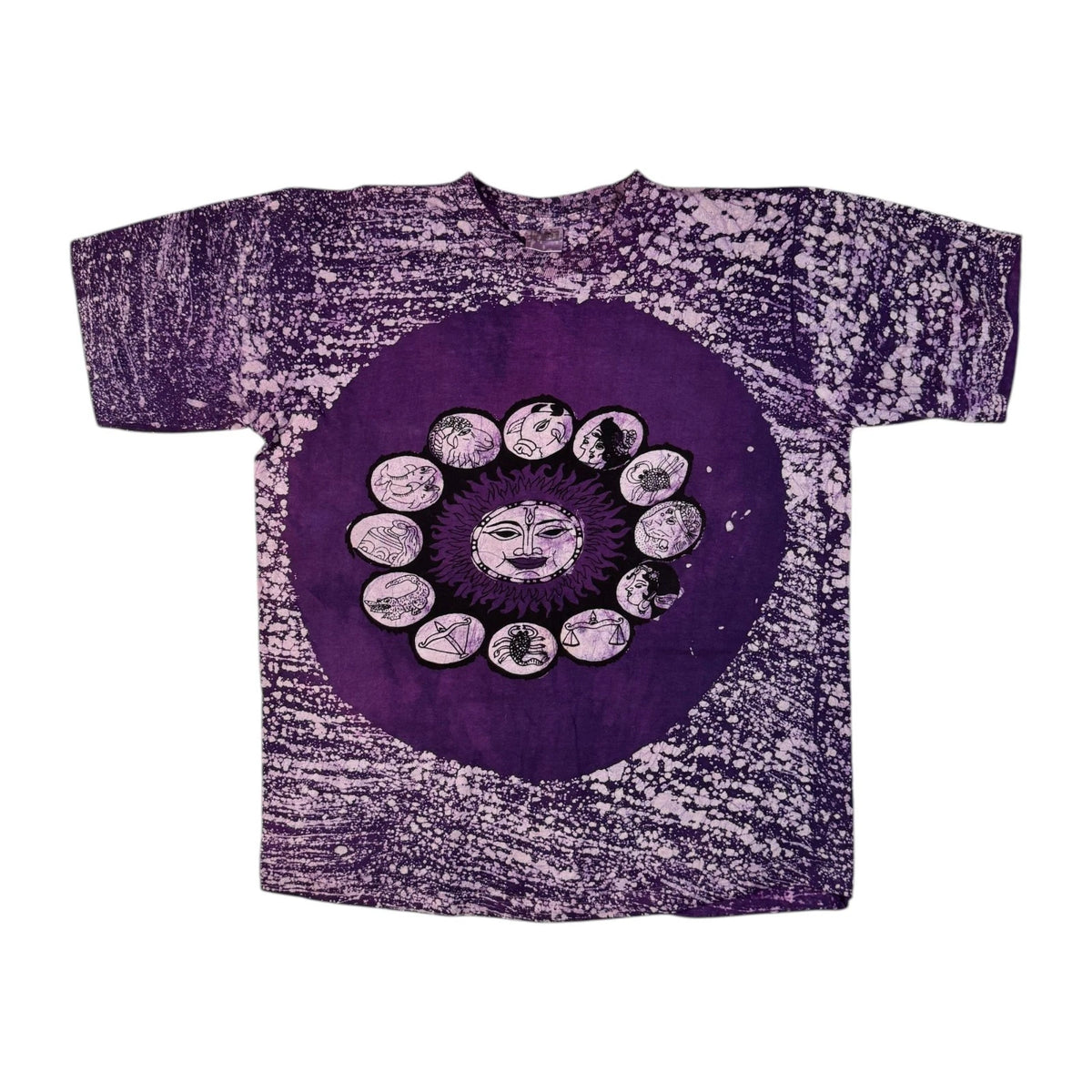Vintage Celestial Sun Zodiac T-shirt Handmade Custom Astrology Tie Dye Bleached