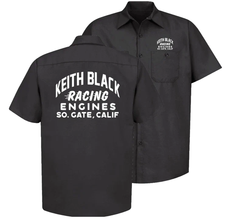 Keith Black Drag Racing Engines Black Mechanics Work Shirt, Chev Ford Mopar NHRA Unisex