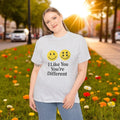 Unisex Heavy Cotton Tee with Retro Positive Vibes - I Like You You're Different