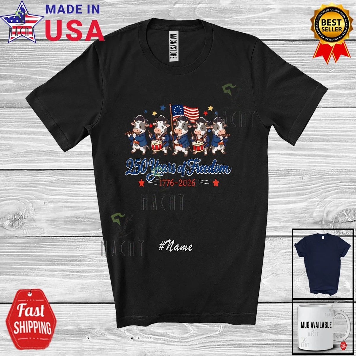 Custom Name 250 Years Freedom; 4th Of July Cow Collection Farmer Patriotic Shirt Unisex
