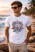 Vintage Racing Graphic White Hot Rod Flames Checkered Flag Skull Tee Unisex