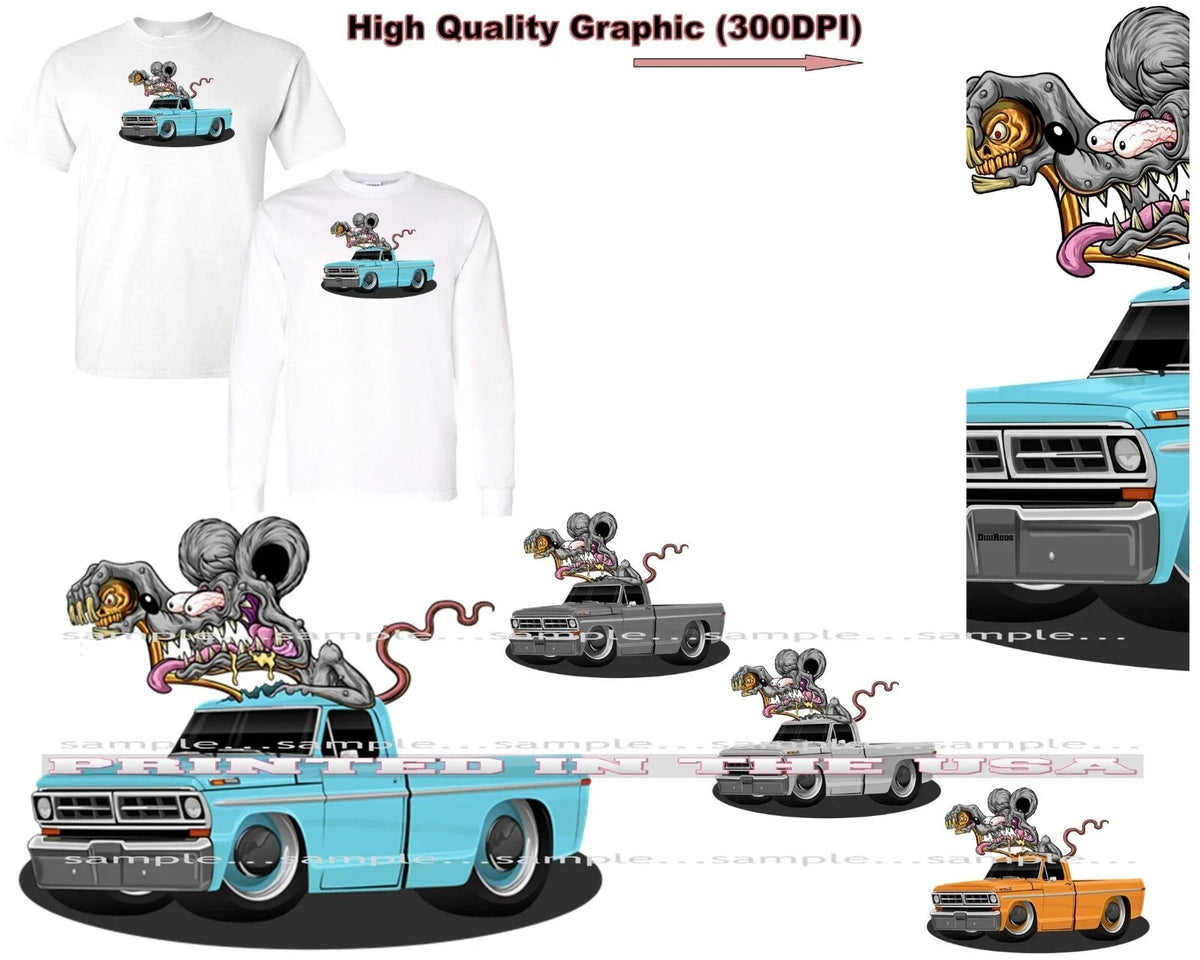 DigiRods Rat Rod Racer Ford F100 F 100 Vintage Pickup Truck Cartoon Car T Shirt Unisex