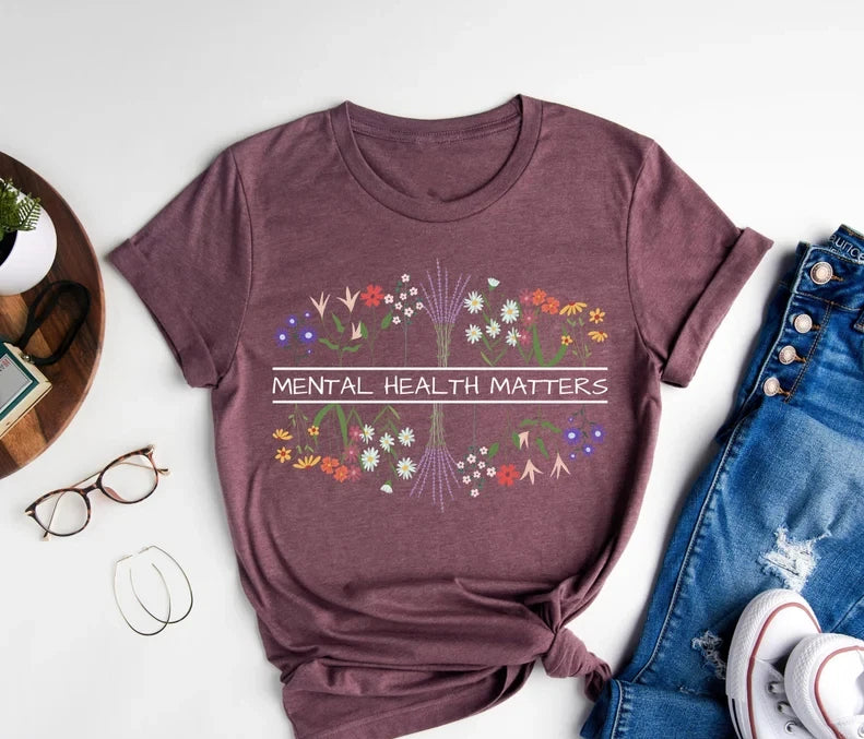 Mental Health Matters Shirt Be Kind Mind Positivity Anxiety Therapist Wildflower
