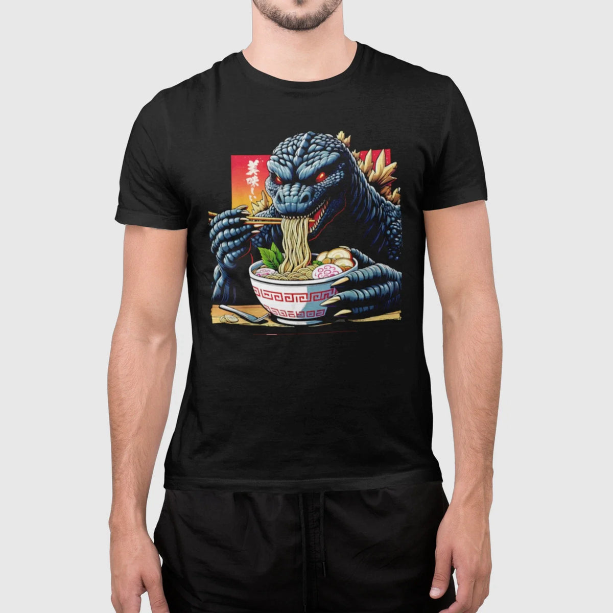 Godzilla Ramen Shirt Kaiju Monster Japanese Anime Noodle Graphic Tee Unisex