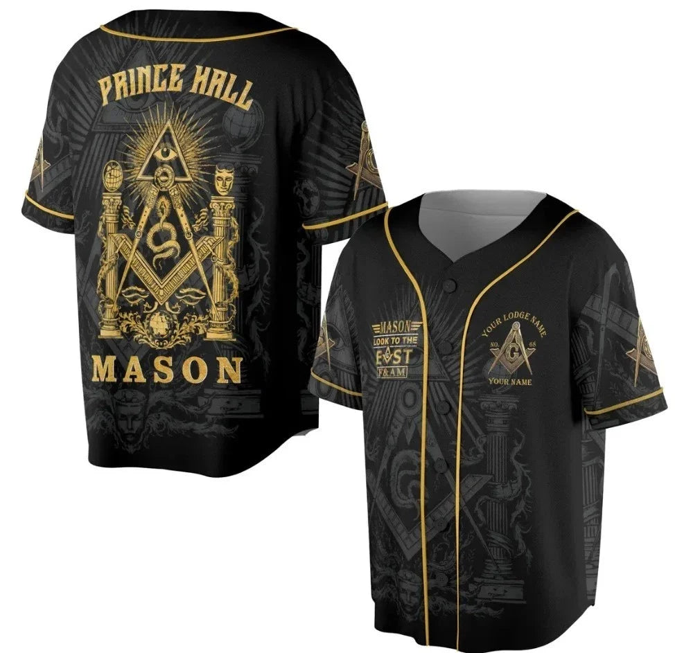 Masonic Look to the East Custom Name Prince Hall 3D Baseball Jersey Size S-5XL Unisex