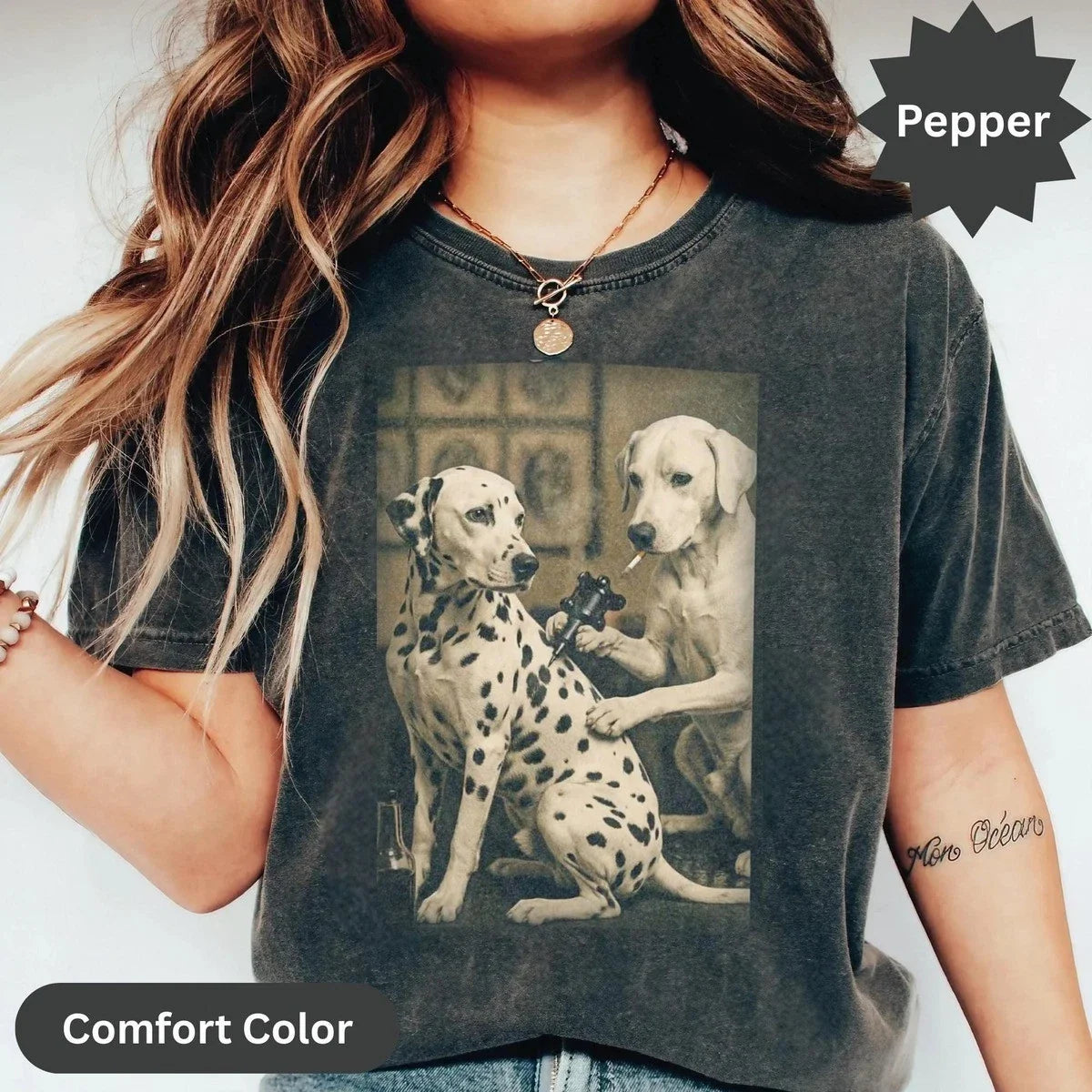 Retro Dalmatian Tattoo Artist Funny Vintage Dog Meme Graphic Tee Top Unisex