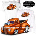 Custom 1938 Ford Orange Gold Hot Rod Pickup Truck Cartoon Car Art T Shirt Unisex