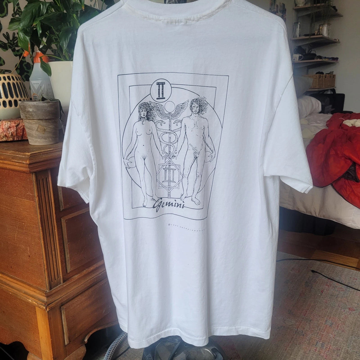 Vintage Astrology Gemini Graphic T Shirt  X Large White DIY 90s Deadstock