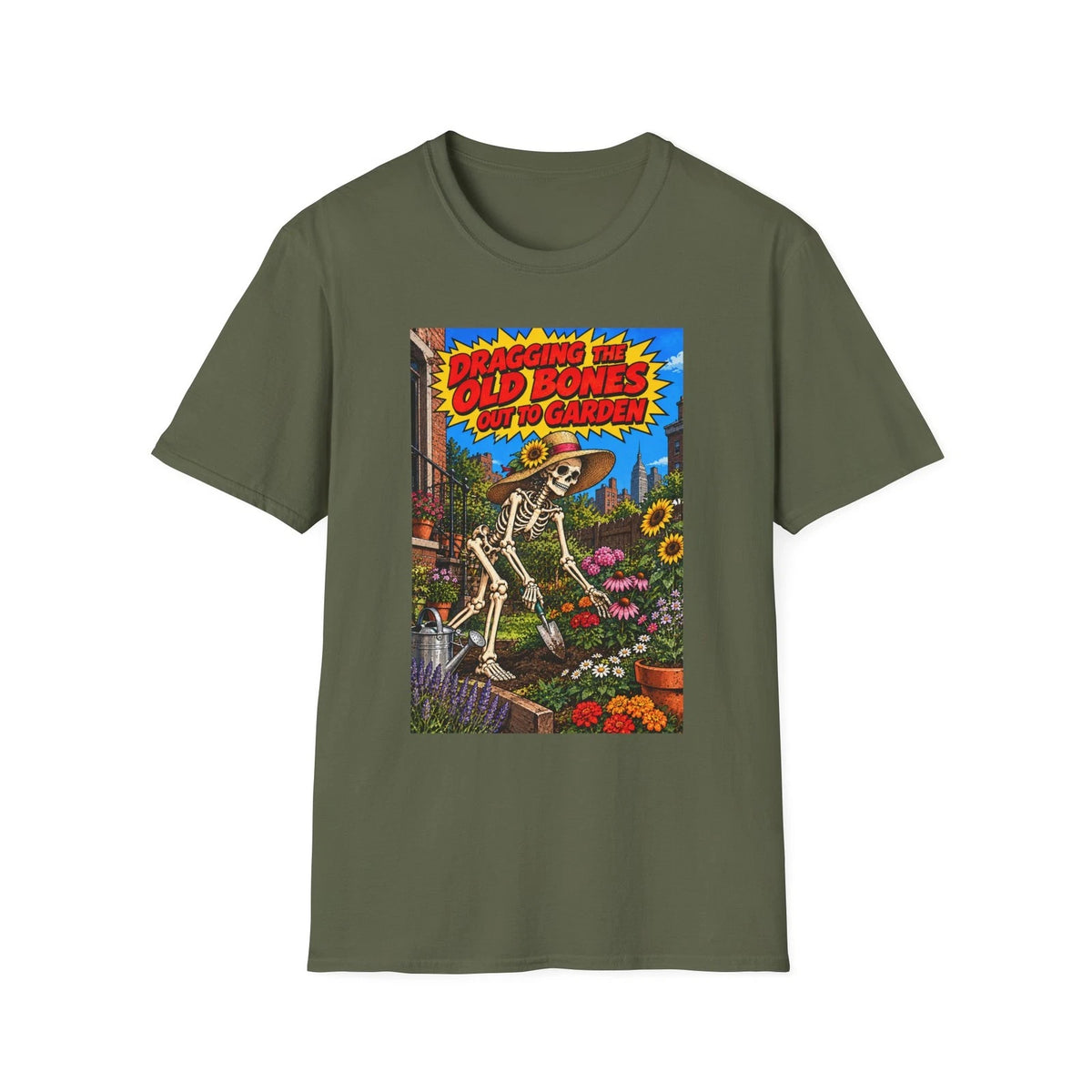 Dragging Old Bones Out to Garden T-Shirt | Skeleton Gardening