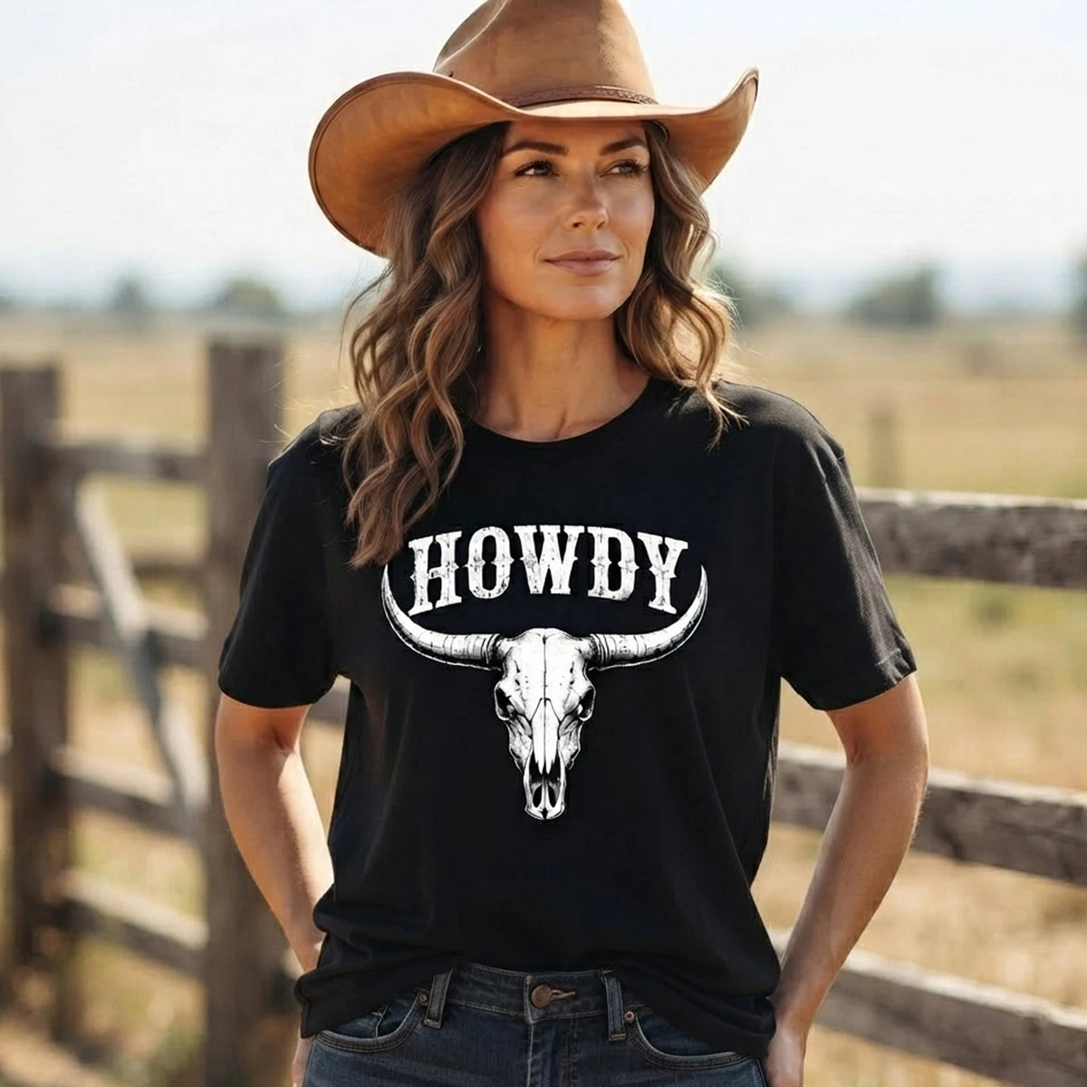 Western Howdy Cowgirl Skull Women T Shirt